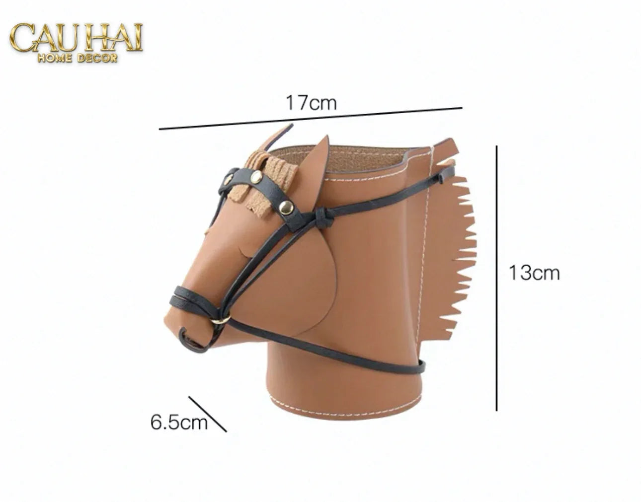 Maison Couture - Lọ Trang Trí Đầu Ngựa Da Thuộc Equestrian Head Leather Saddle Brun Vessel 13x17-HŨ TRANG TRÍ-CẬU HAI HOME DECOR