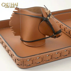Maison Couture - Lọ Trang Trí Đầu Ngựa Da Thuộc Equestrian Head Leather Saddle Brun Vessel 13x17-HŨ TRANG TRÍ-CẬU HAI HOME DECOR