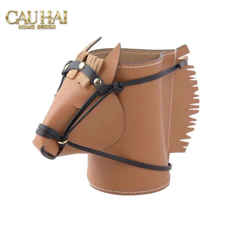 Maison Couture - Lọ Trang Trí Đầu Ngựa Da Thuộc Equestrian Head Leather Saddle Brun Vessel 13x17-HŨ TRANG TRÍ-CẬU HAI HOME DECOR