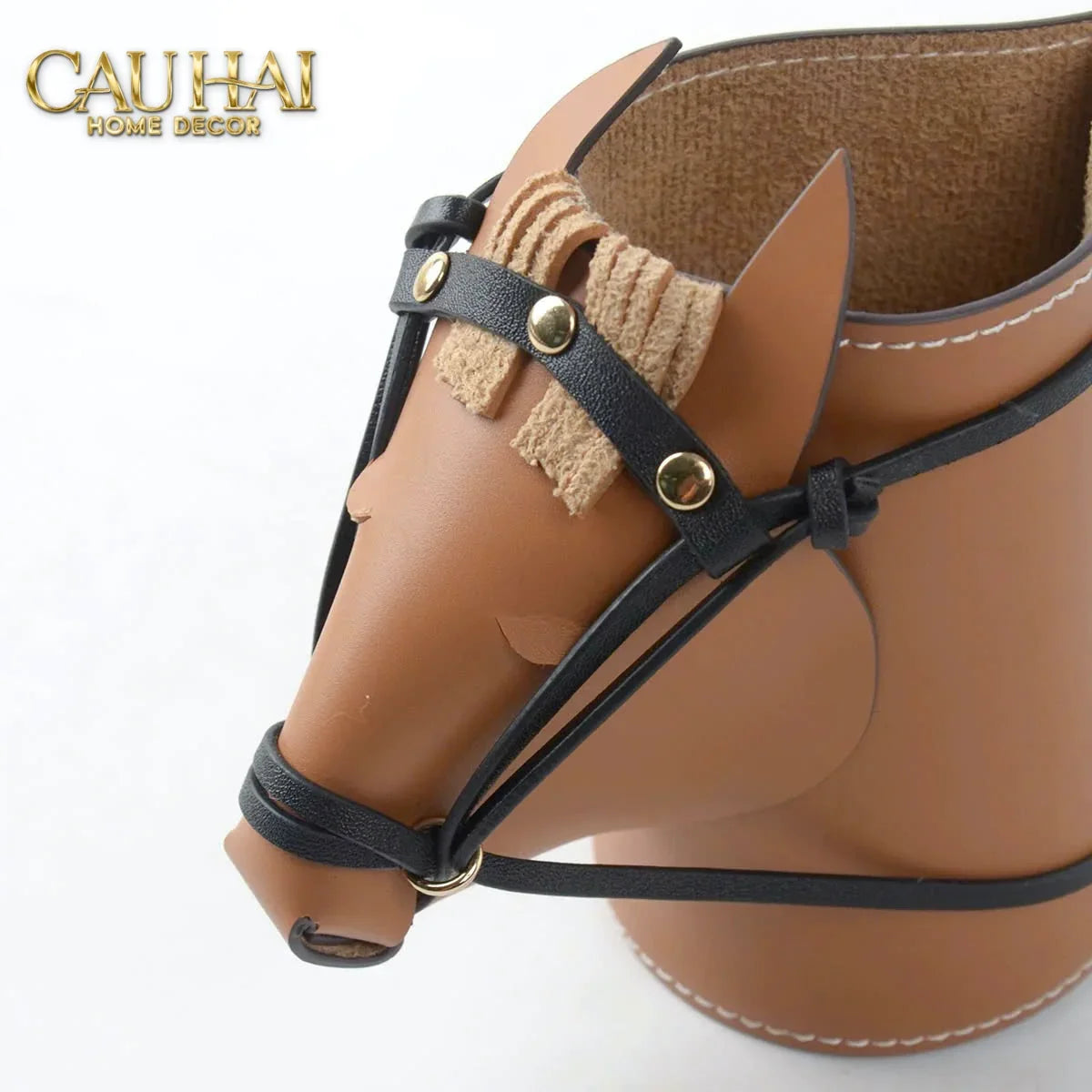 Maison Couture - Lọ Trang Trí Đầu Ngựa Da Thuộc Equestrian Head Leather Saddle Brun Vessel 13x17-HŨ TRANG TRÍ-CẬU HAI HOME DECOR
