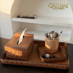 Maison Couture - Lọ Trang Trí Đầu Ngựa Da Thuộc Equestrian Head Leather Saddle Brun Vessel 13x17-HŨ TRANG TRÍ-CẬU HAI HOME DECOR