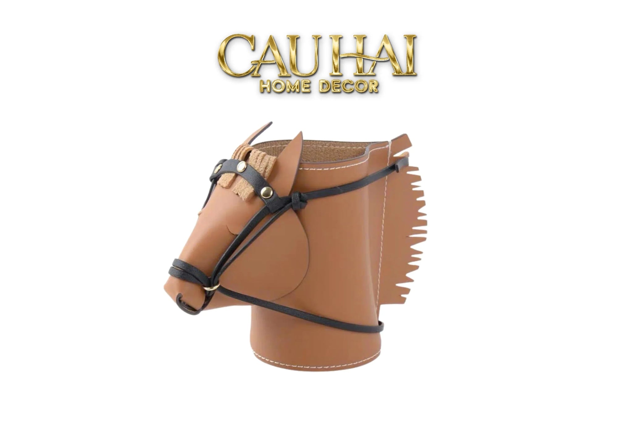Maison Couture - Lọ Trang Trí Đầu Ngựa Da Thuộc Equestrian Head Leather Saddle Brun Vessel 13x17-HŨ TRANG TRÍ-CẬU HAI HOME DECOR