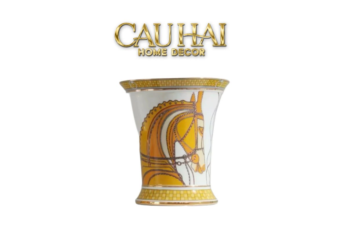 Maison Couture - Set 2 Bình Hoa Chiến Mã Hoàng Gia Équestre Cheval Royal - Spéciale Porcelain Vase. H22 H26 xD15-BÌNH HOA-CẬU HAI HOME DECOR-CẬU HAI HOME DECOR