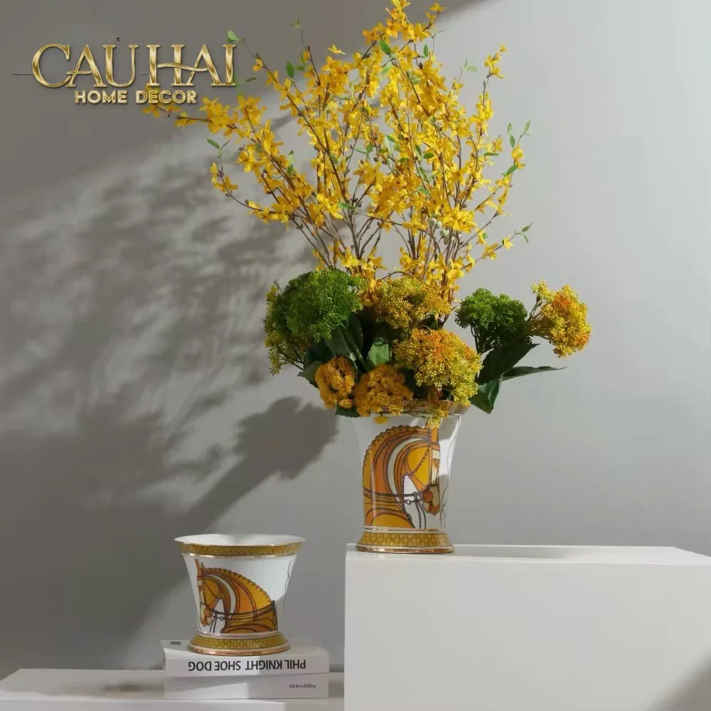 Maison Couture - Set 2 Bình Hoa Chiến Mã Hoàng Gia Équestre Cheval Royal - Spéciale Porcelain Vase. H22 H26 xD15-BÌNH HOA-CẬU HAI HOME DECOR-CẬU HAI HOME DECOR