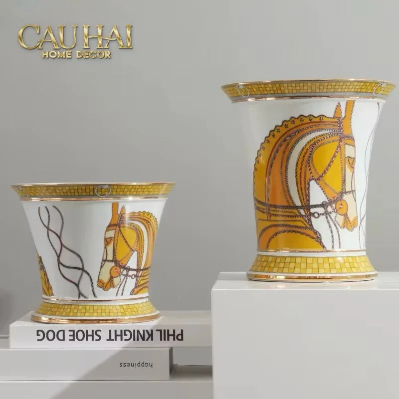 Maison Couture - Set 2 Bình Hoa Chiến Mã Hoàng Gia Équestre Cheval Royal - Spéciale Porcelain Vase. H22 H26 xD15-BÌNH HOA-CẬU HAI HOME DECOR-CẬU HAI HOME DECOR