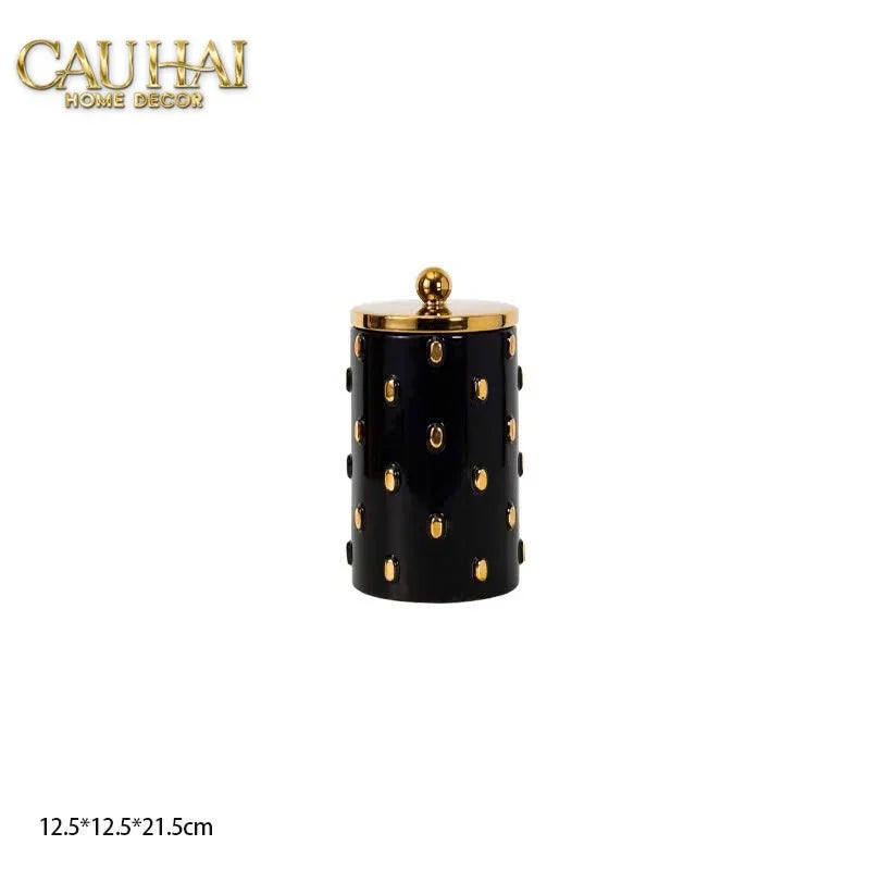 Maison Couture - Set 2 Bình Lọ Impériale Bastion Armory Noir-Gold Vessel-BÌNH HOA-CẬU HAI HOME DECOR