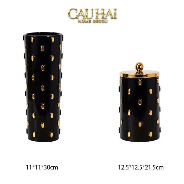 Maison Couture - Set 2 Bình Lọ Impériale Bastion Armory Noir-Gold Vessel-BÌNH HOA-CẬU HAI HOME DECOR