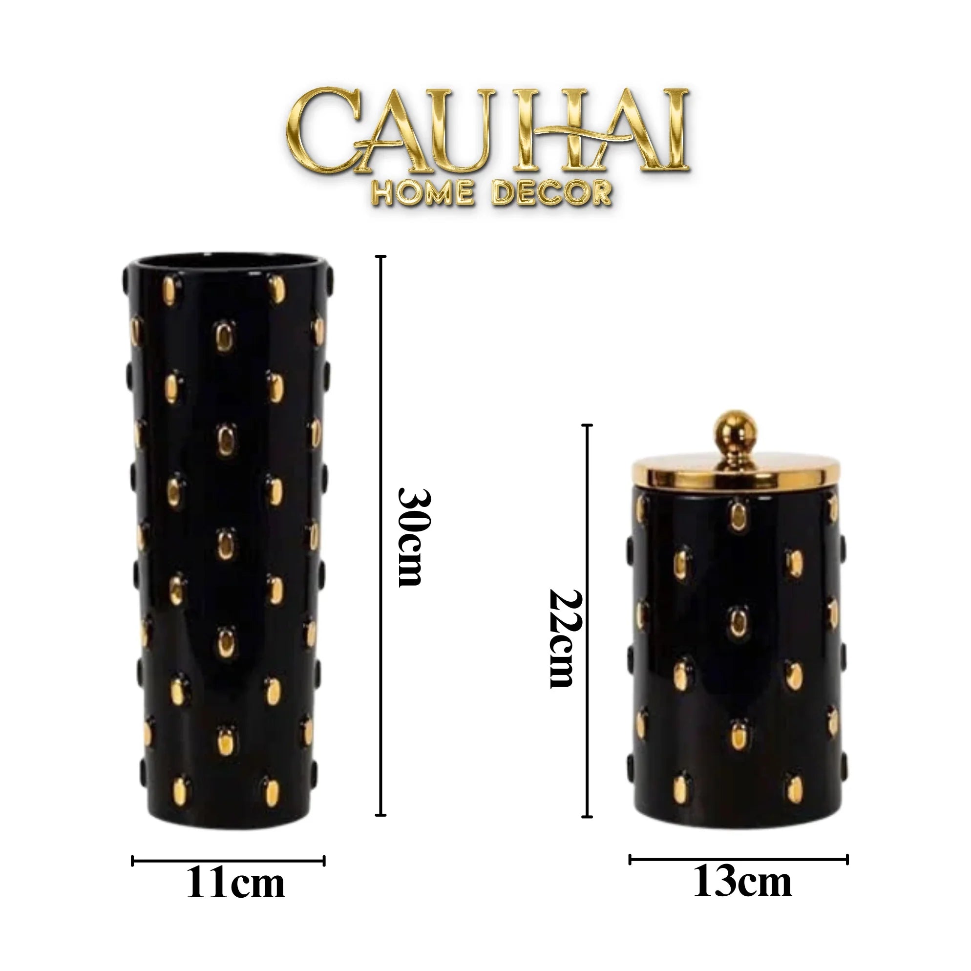 Maison Couture - Set 2 Bình Lọ Impériale Bastion Armory Noir-Gold Vessel-BÌNH HOA-CẬU HAI HOME DECOR