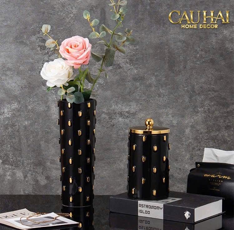 Maison Couture - Set 2 Bình Lọ Impériale Bastion Armory Noir-Gold Vessel-BÌNH HOA-CẬU HAI HOME DECOR