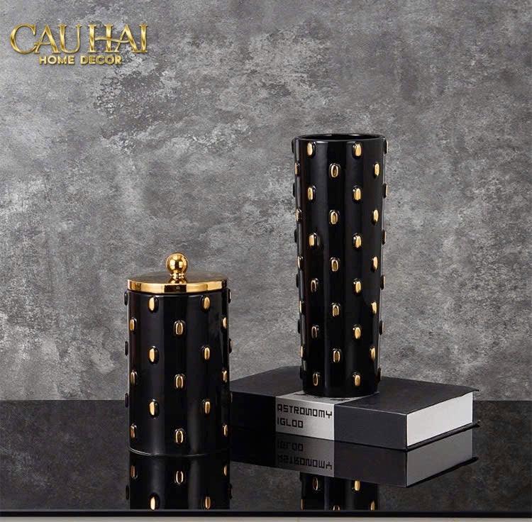 Maison Couture - Set 2 Bình Lọ Impériale Bastion Armory Noir-Gold Vessel-BÌNH HOA-CẬU HAI HOME DECOR