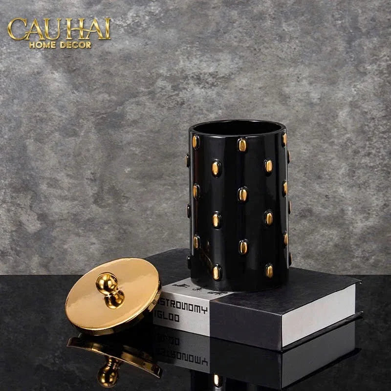 Maison Couture - Set 2 Bình Lọ Impériale Bastion Armory Noir-Gold Vessel-BÌNH HOA-CẬU HAI HOME DECOR