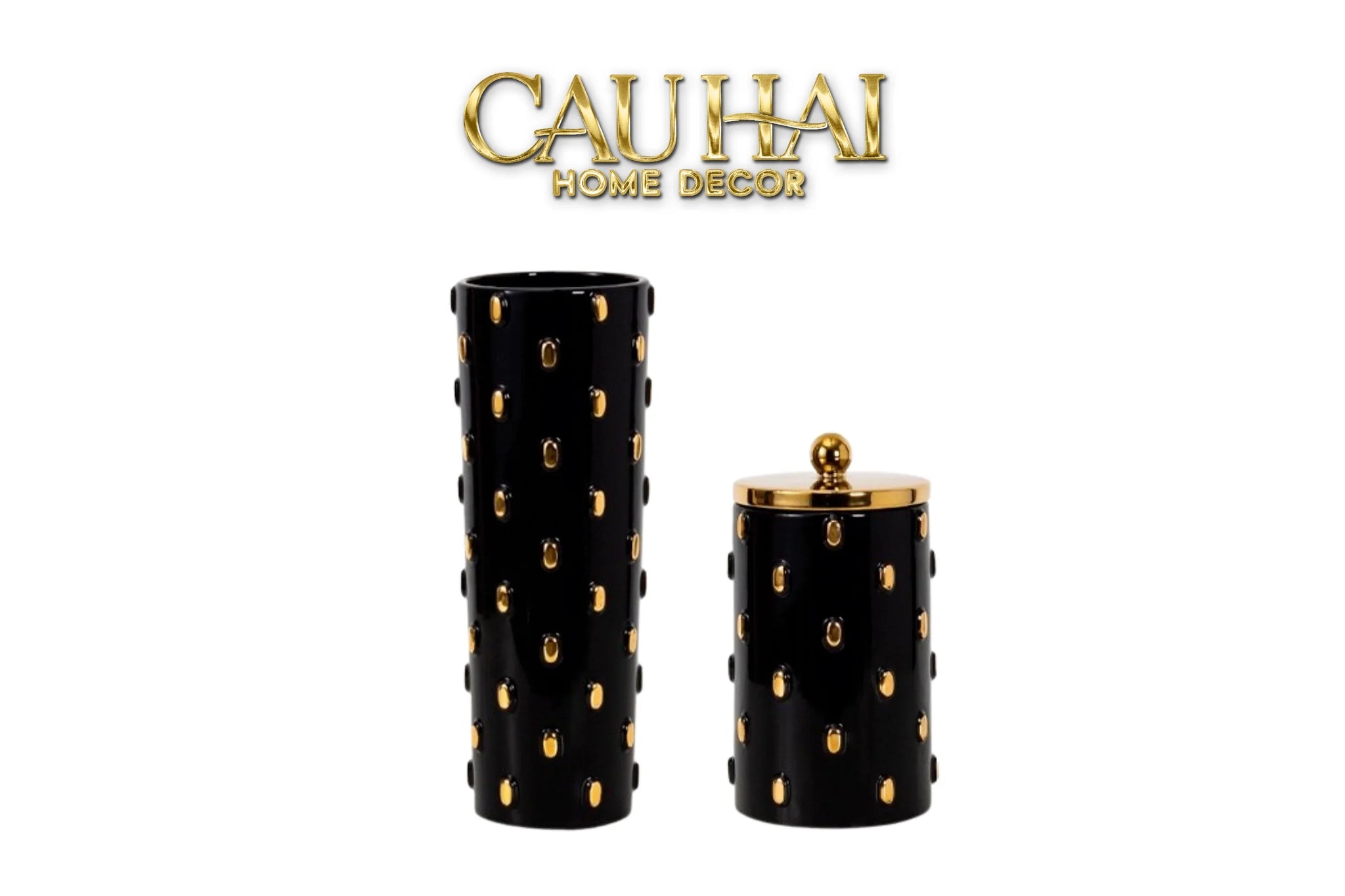 Maison Couture - Set 2 Bình Lọ Impériale Bastion Armory Noir-Gold Vessel-BÌNH HOA-CẬU HAI HOME DECOR