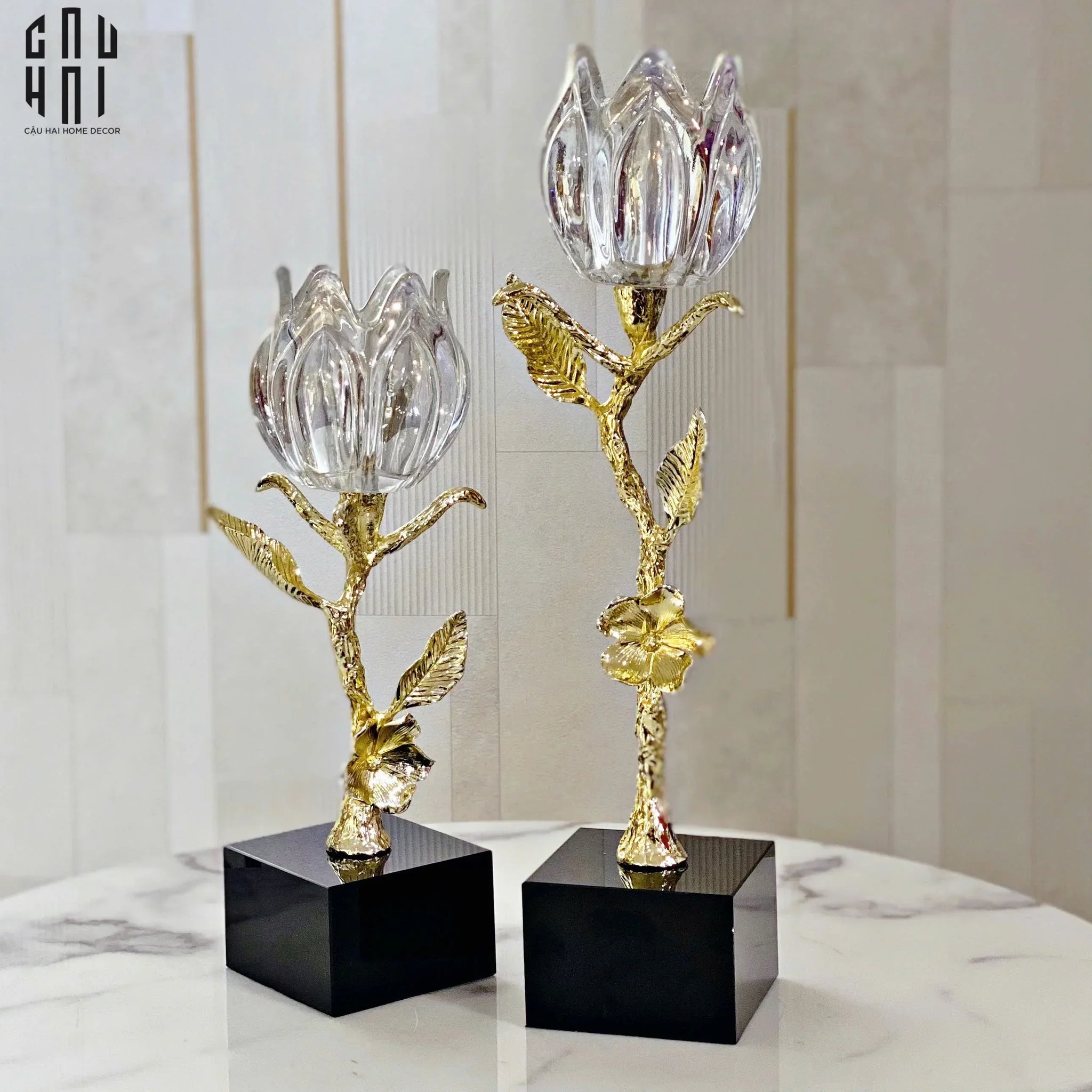 Maison Couture - Set 2 Đế Nến Hoa Hồng Pha Lê Cristalleries Rosé Candle Holders 10x26/30-ĐÈN TRANG TRÍ-CẬU HAI HOME DECOR
