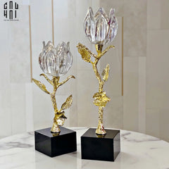 Maison Couture - Set 2 Đế Nến Hoa Hồng Pha Lê Cristalleries Rosé Candle Holders 10x26/30-ĐÈN TRANG TRÍ-CẬU HAI HOME DECOR