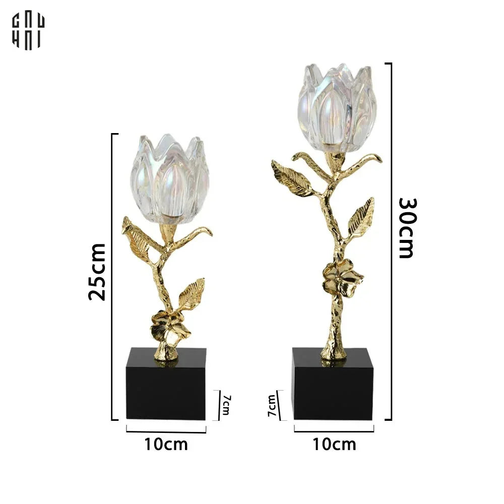 Maison Couture - Set 2 Đế Nến Hoa Hồng Pha Lê Cristalleries Rosé Candle Holders 10x26/30-ĐÈN TRANG TRÍ-CẬU HAI HOME DECOR
