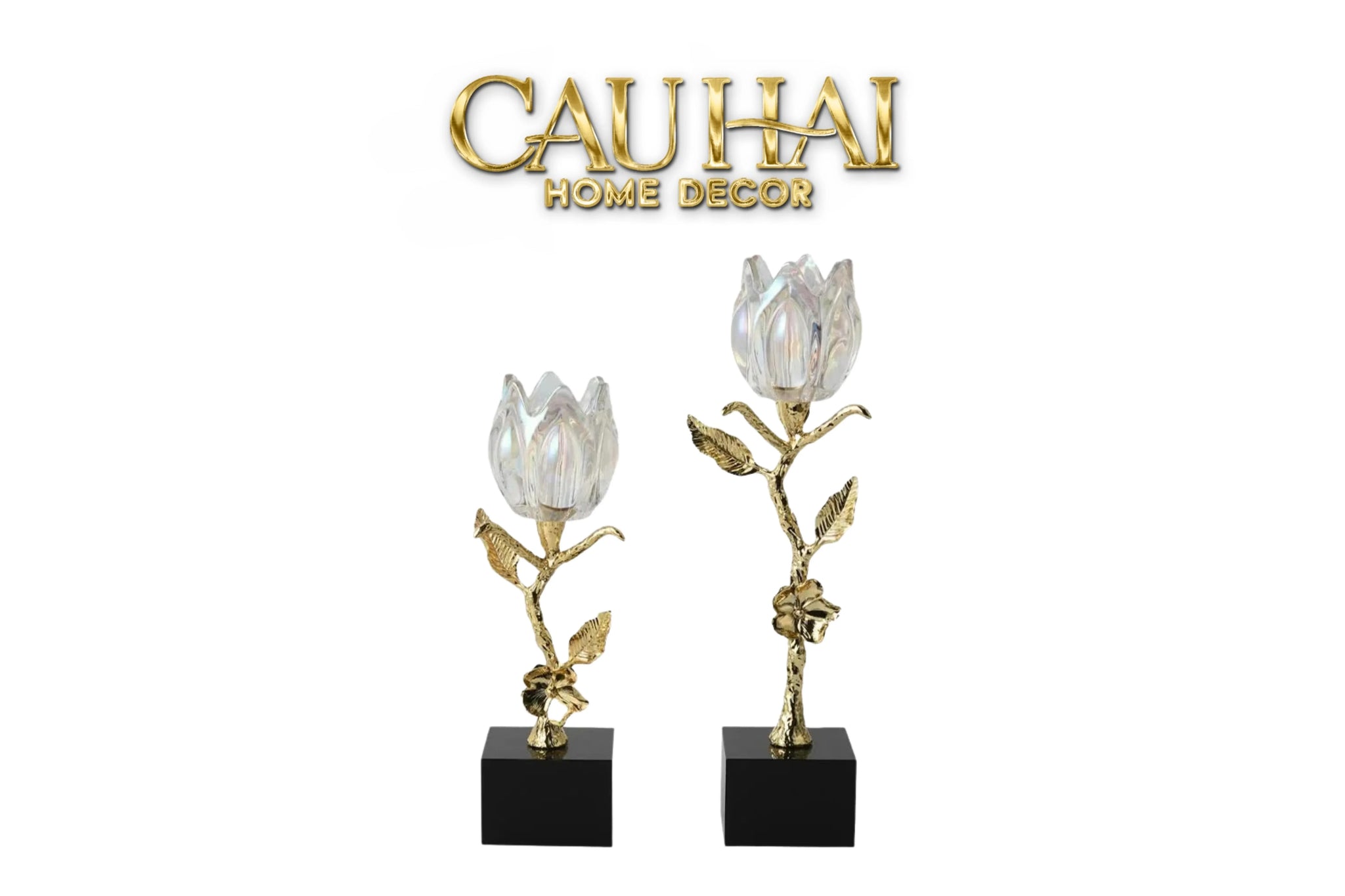Maison Couture - Set 2 Đế Nến Hoa Hồng Pha Lê Cristalleries Rosé Candle Holders 10x26/30-ĐÈN TRANG TRÍ-CẬU HAI HOME DECOR