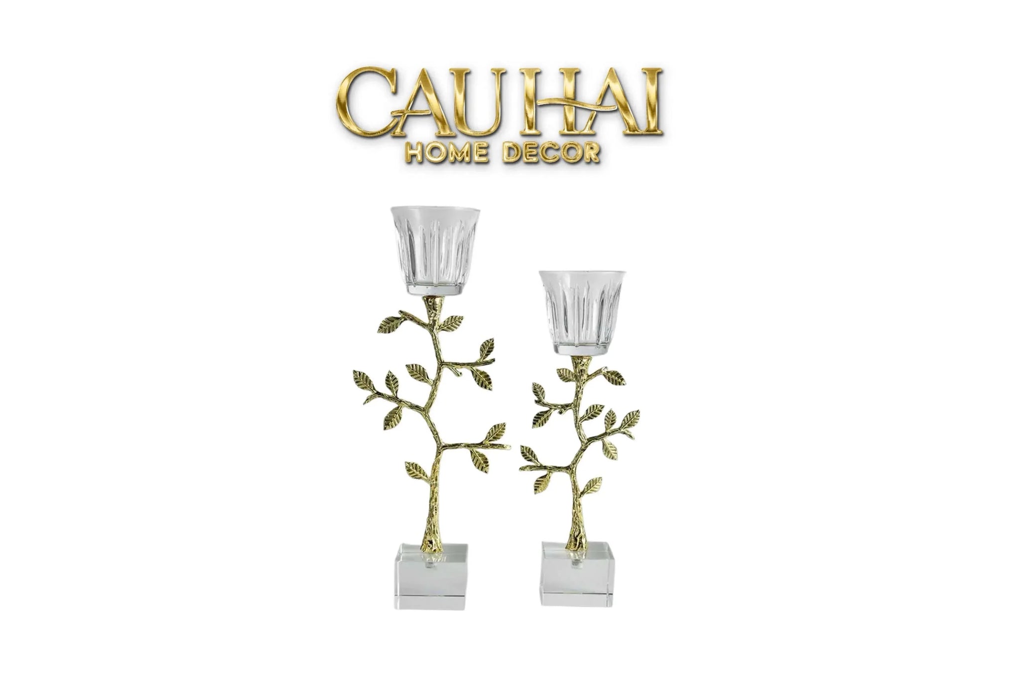 Maison Couture - Set 2 Đế Nến Pha Lê Aurum Branche Spéciale Édition H33/40-Hoa Lụa-CẬU HAI HOME DECOR