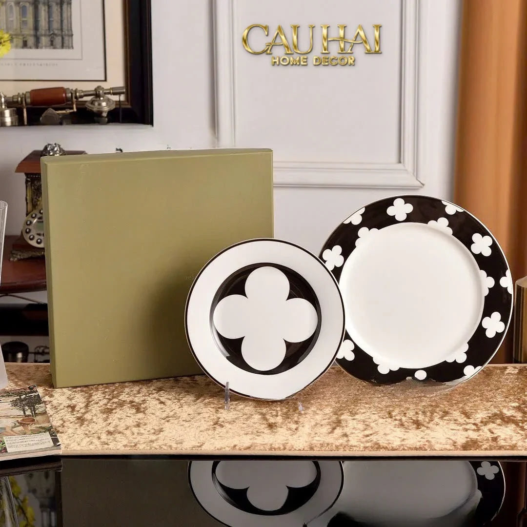 Maison Couture - Set 2 Đĩa Tiệc Trà Château Clover Signature – L’Atelier Rayé Serving Plates 8" 10"-SET BÌNH TRÀ-CẬU HAI HOME DECOR