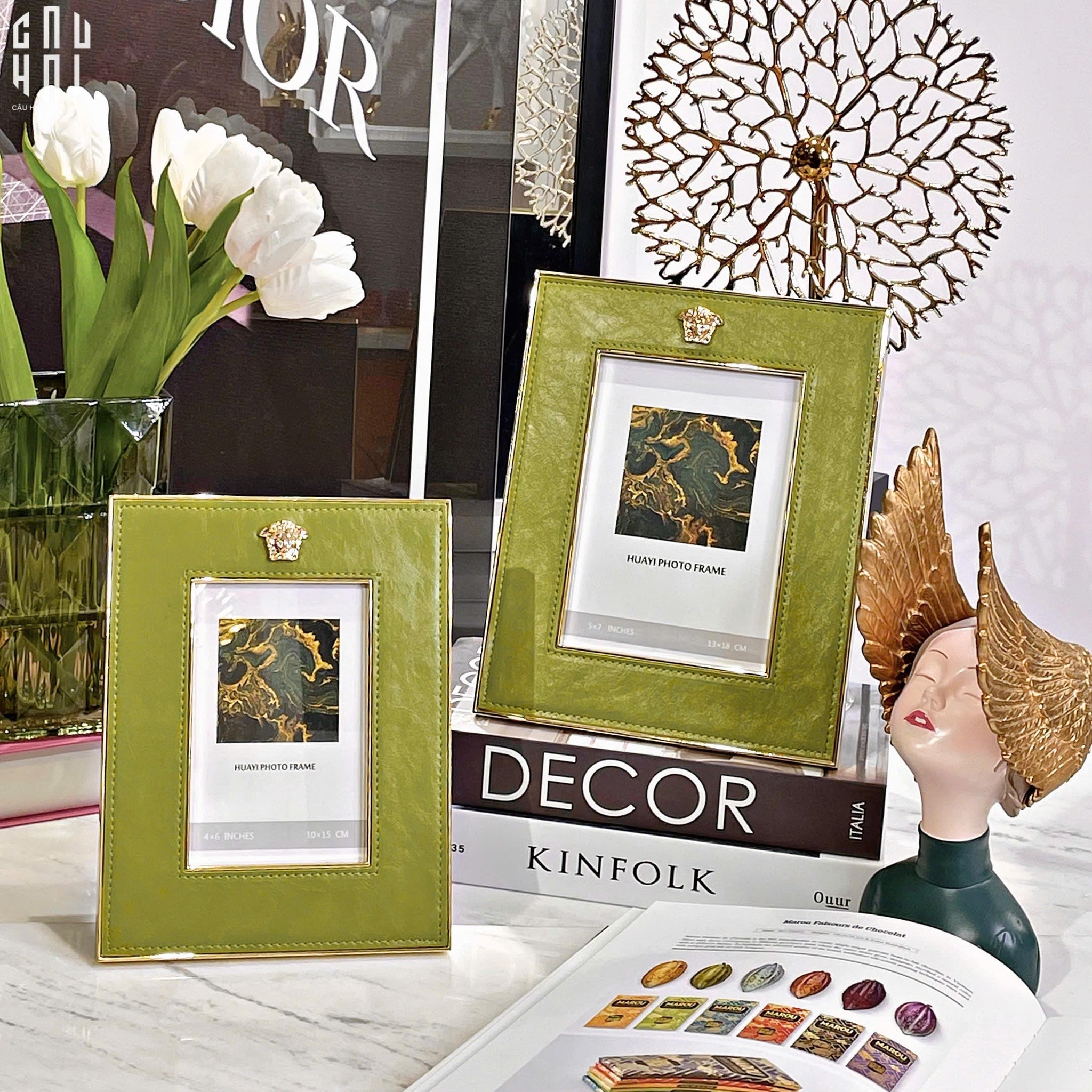 Maison Couture - Set 2 Khung Ảnh Da Cadre Cuir Vert Mousse Élégance-CẬU HAI HOME DECOR