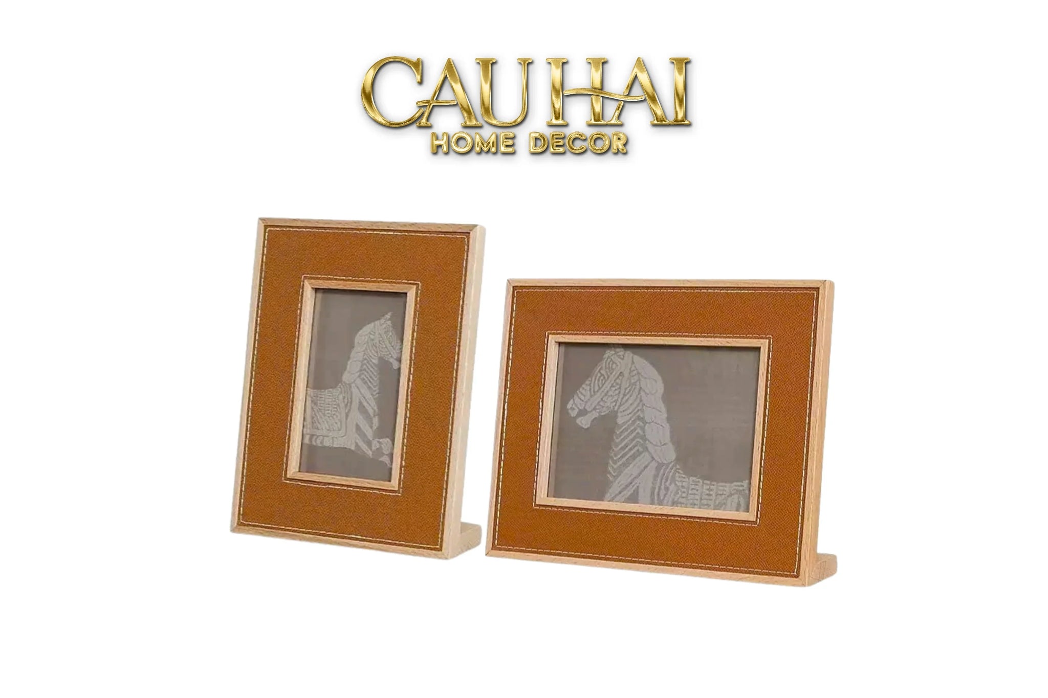 Maison Couture - Set 2 Khung Ảnh Gỗ Cadre Équestre en Cuir Cognac-KHUNG ẢNH-CẬU HAI HOME DECOR