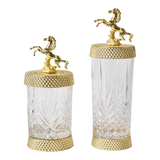 Maison Couture - Set 2 Lọ Kẹo Pha Lê Phối Đồng Cheval Cabré – Brasson Cristalleries Canister 9x20/25-Lọ kẹo Canister Bonbonnière-Đối tác tại Trung Quốc theo từng đơn đặt hàng-CẬU HAI HOME DECOR