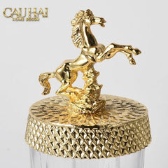 Maison Couture - Set 2 Lọ Kẹo Pha Lê Phối Đồng Cheval Cabré – Brasson Cristalleries Canister 9x20/25-Lọ kẹo Canister Bonbonnière-CẬU HAI HOME DECOR