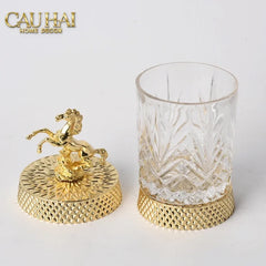 Maison Couture - Set 2 Lọ Kẹo Pha Lê Phối Đồng Cheval Cabré – Brasson Cristalleries Canister 9x20/25-Lọ kẹo Canister Bonbonnière-CẬU HAI HOME DECOR