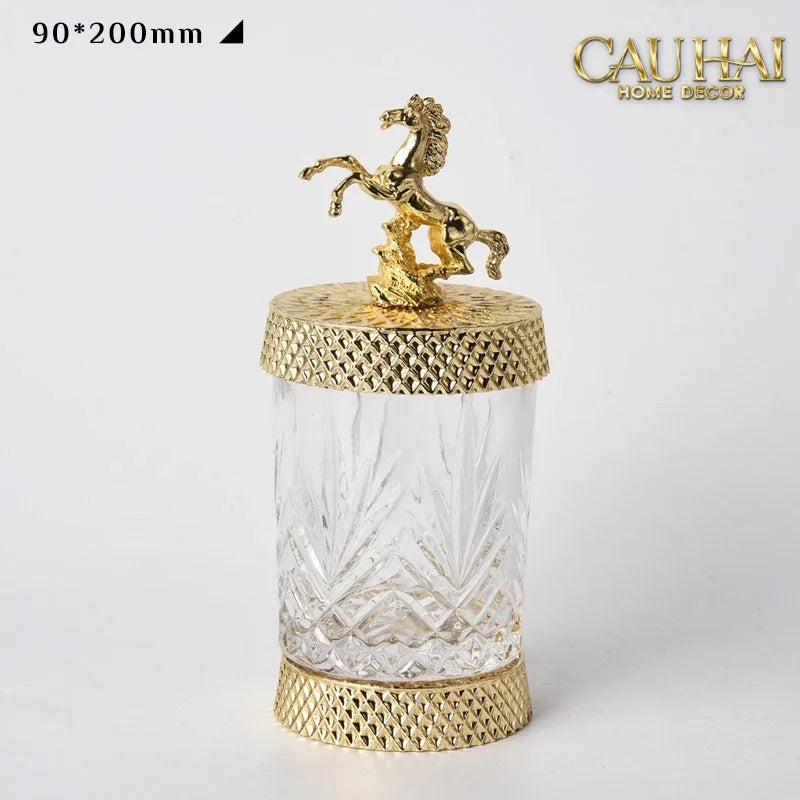 Maison Couture - Set 2 Lọ Kẹo Pha Lê Phối Đồng Cheval Cabré – Brasson Cristalleries Canister 9x20/25-Lọ kẹo Canister Bonbonnière-CẬU HAI HOME DECOR