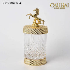 Maison Couture - Set 2 Lọ Kẹo Pha Lê Phối Đồng Cheval Cabré – Brasson Cristalleries Canister 9x20/25-Lọ kẹo Canister Bonbonnière-CẬU HAI HOME DECOR