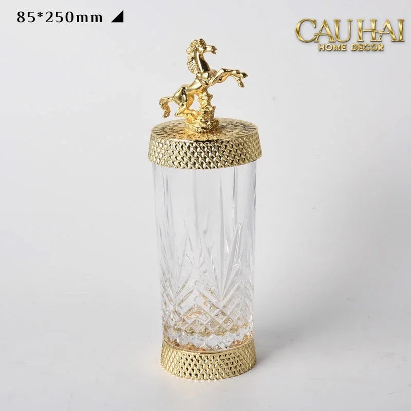 Maison Couture - Set 2 Lọ Kẹo Pha Lê Phối Đồng Cheval Cabré – Brasson Cristalleries Canister 9x20/25-Lọ kẹo Canister Bonbonnière-CẬU HAI HOME DECOR