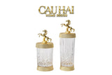 Maison Couture - Set 2 Lọ Kẹo Pha Lê Phối Đồng Cheval Cabré – Brasson Cristalleries Canister 9x20/25-Lọ kẹo Canister Bonbonnière-CẬU HAI HOME DECOR