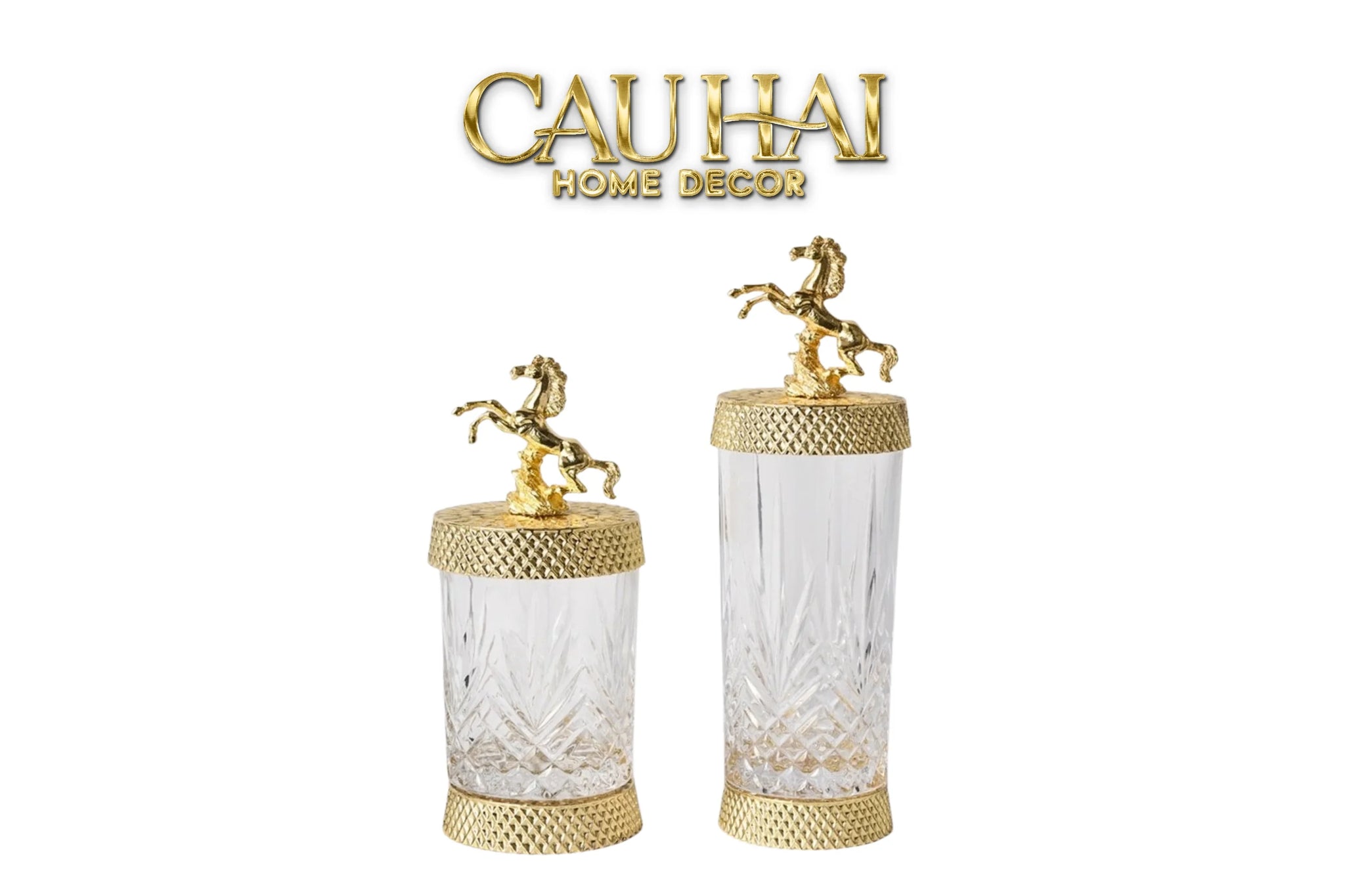 Maison Couture - Set 2 Lọ Kẹo Pha Lê Phối Đồng Cheval Cabré – Brasson Cristalleries Canister 9x20/25-Lọ kẹo Canister Bonbonnière-CẬU HAI HOME DECOR