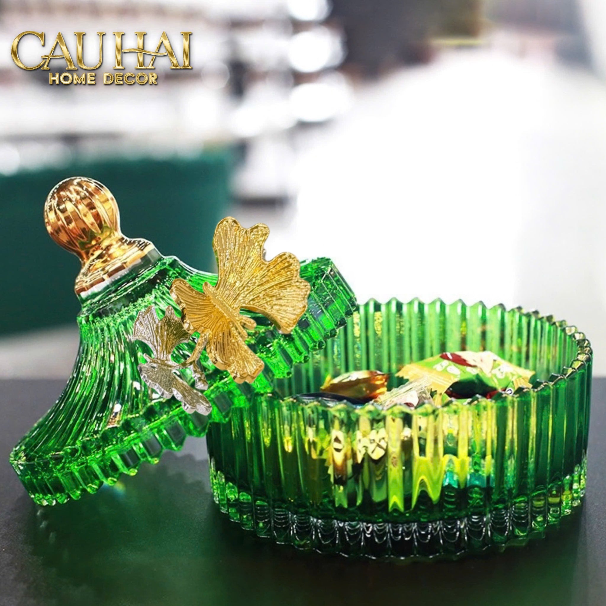Maison Couture - Set 2 Lọ Kẹo Thuỷ Tinh Papillon Émeraude Royale-Lọ kẹo Canister Bonbonnière-CẬU HAI HOME DECOR