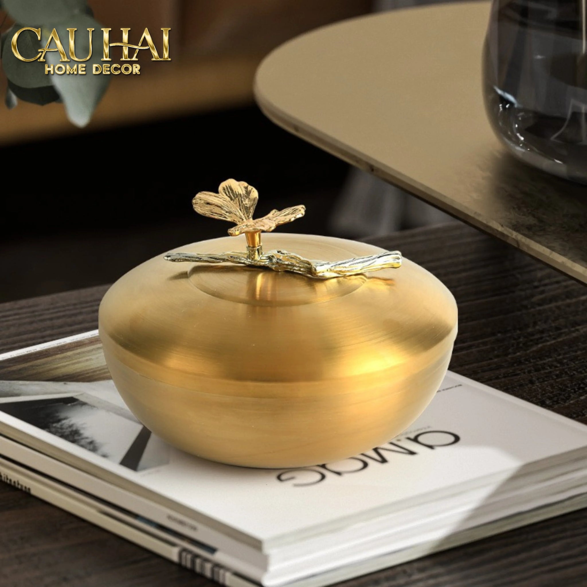 Maison Couture - Set 2 Lọ Kẹo / Trà Bằng Đồng - Brasson Lumière Papillon 15x10 12x9-Trang Trí Tết-CẬU HAI HOME DECOR