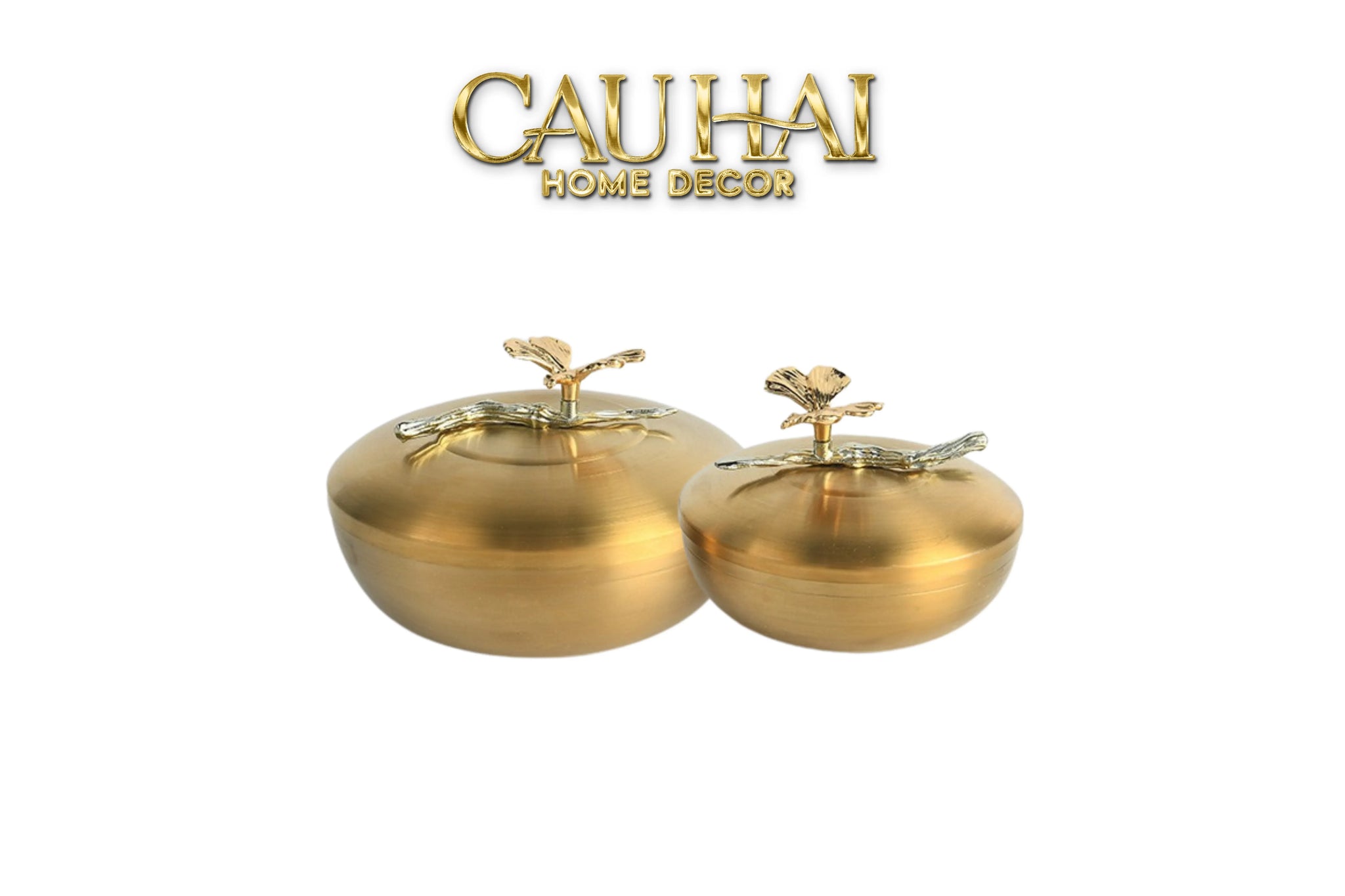 Maison Couture - Set 2 Lọ Kẹo / Trà Bằng Đồng - Brasson Lumière Papillon 15x10 12x9-Trang Trí Tết-CẬU HAI HOME DECOR