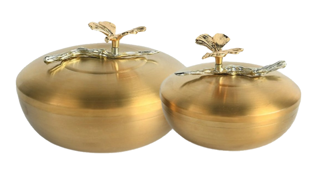 Maison Couture - Set 2 Lọ Kẹo / Trà Bằng Đồng - Brasson Lumière Papillon 15x10 12x9