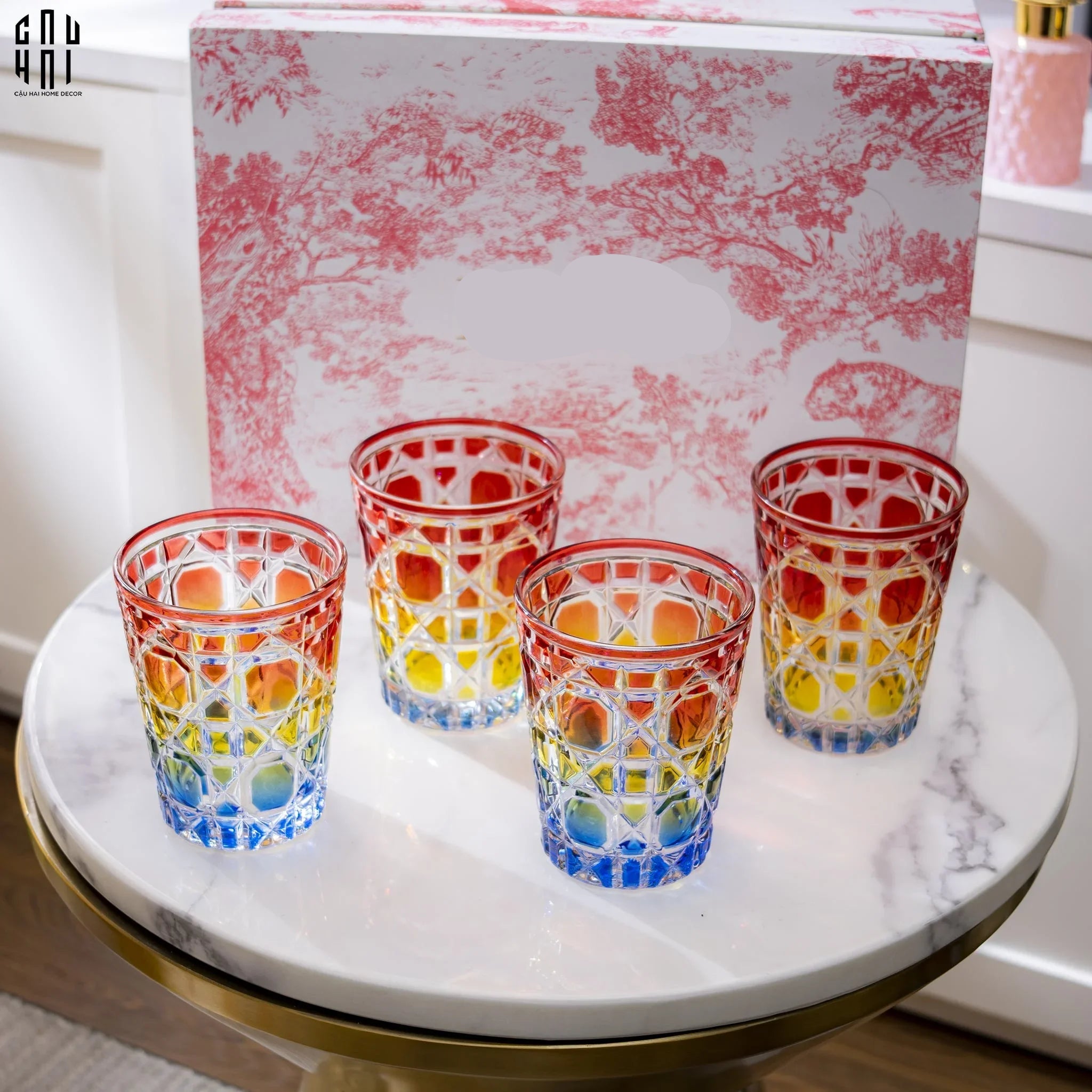 Maison Couture - Set 2 Ly Cocktail Thuỷ Tinh 7 Màu D'Or Diamant Facetté Lumière-LY THỦY TINH-CẬU HAI HOME DECOR