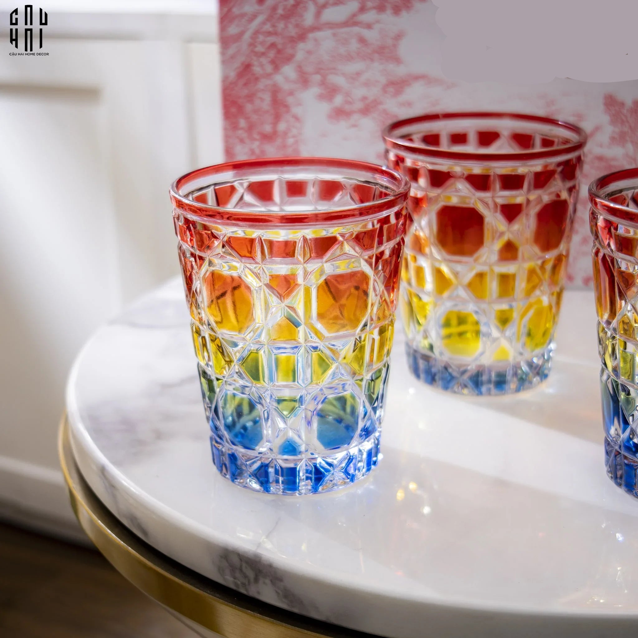 Maison Couture - Set 2 Ly Cocktail Thuỷ Tinh 7 Màu D'Or Diamant Facetté Lumière-LY THỦY TINH-CẬU HAI HOME DECOR