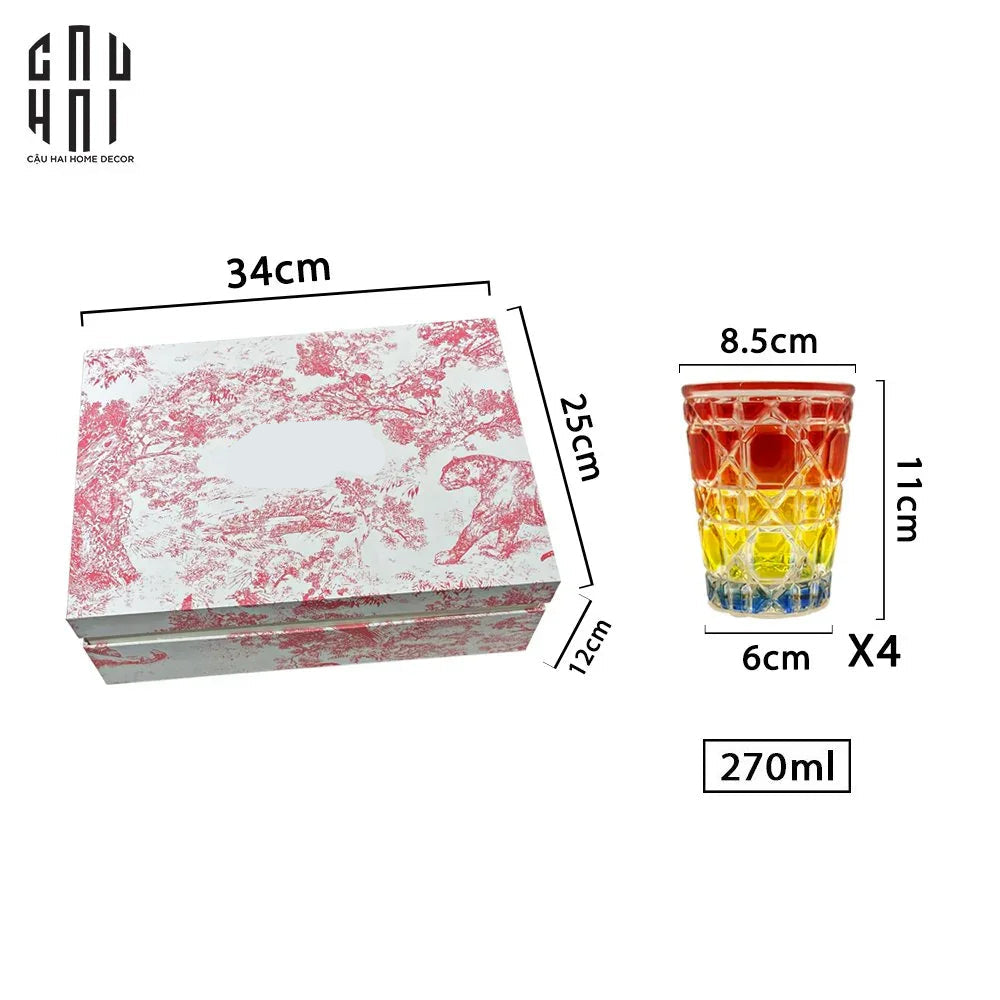 Maison Couture - Set 2 Ly Cocktail Thuỷ Tinh 7 Màu D'Or Diamant Facetté Lumière-LY THỦY TINH-CẬU HAI HOME DECOR