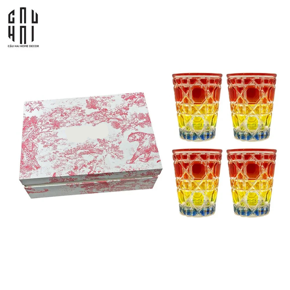 Maison Couture - Set 2 Ly Cocktail Thuỷ Tinh 7 Màu D'Or Diamant Facetté Lumière-LY THỦY TINH-CẬU HAI HOME DECOR