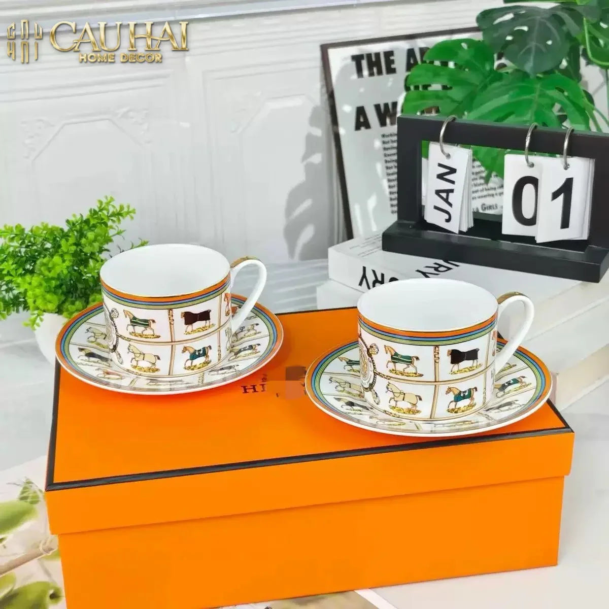 Maison Couture - Set 2 Tách Trà H Class Couvertures et Tenues Scarf Équestre-CẬU HAI HOME DECOR