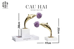 Maison Couture - Set 2 Tượng Cá Heo Bằng Đồng Đá Thạch Anh Tím - Brasson Dolphin Serendipity Amethyst 17x22/28-TƯỢNG TRANG TRÍ-CẬU HAI HOME DECOR