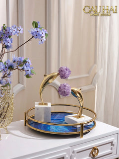 Maison Couture - Set 2 Tượng Cá Heo Bằng Đồng Đá Thạch Anh Tím - Brasson Dolphin Serendipity Amethyst 17x22/28-TƯỢNG TRANG TRÍ-CẬU HAI HOME DECOR