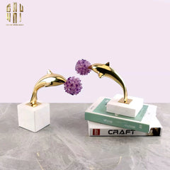 Maison Couture - Set 2 Tượng Cá Heo Bằng Đồng Đá Thạch Anh Tím - Brasson Dolphin Serendipity Amethyst 17x22/28-TƯỢNG TRANG TRÍ-CẬU HAI HOME DECOR