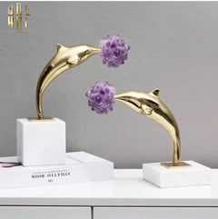 Maison Couture - Set 2 Tượng Cá Heo Bằng Đồng Đá Thạch Anh Tím - Brasson Dolphin Serendipity Amethyst 17x22/28-TƯỢNG TRANG TRÍ-CẬU HAI HOME DECOR