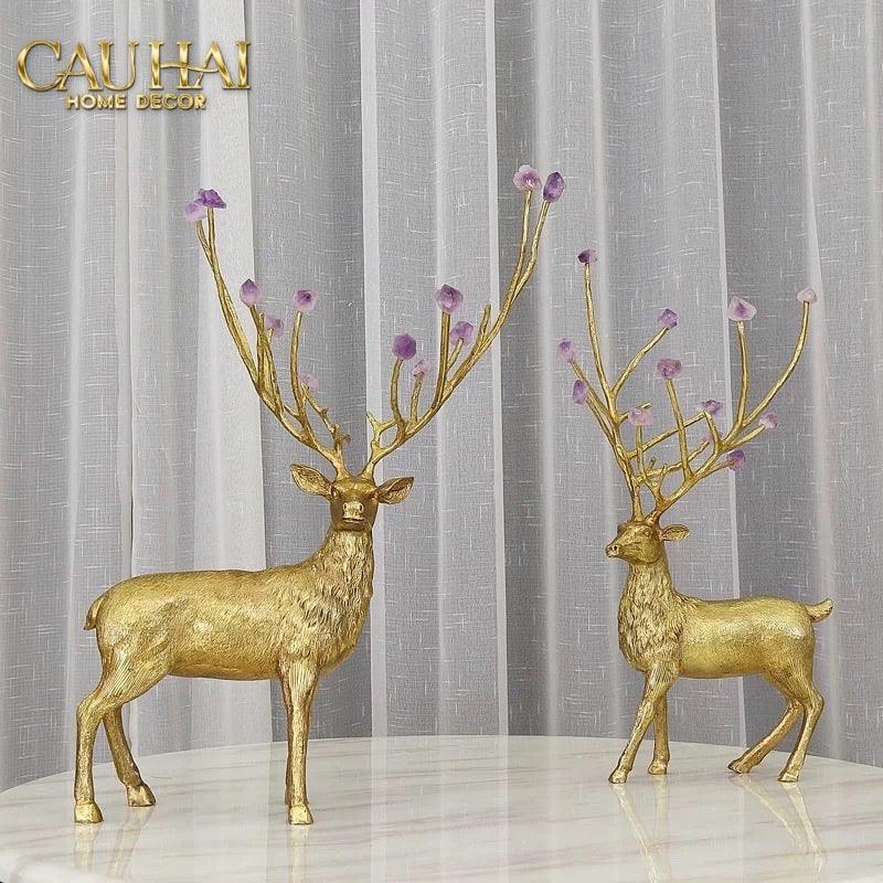 Maison Couture - Set 2 Tượng Đồng Thiên Hươu Amethyst Celestial Guardian Of Caladenia H25 H40-TƯỢNG TRANG TRÍ-CẬU HAI HOME DECOR-CẬU HAI HOME DECOR