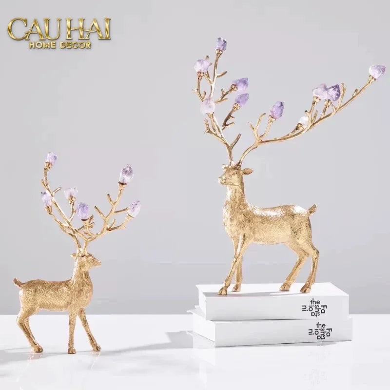 Maison Couture - Set 2 Tượng Đồng Thiên Hươu Amethyst Celestial Guardian Of Caladenia H25 H40-CẬU HAI HOME DECOR