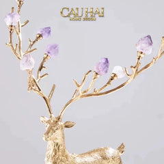 Maison Couture - Set 2 Tượng Đồng Thiên Hươu Amethyst Celestial Guardian Of Caladenia H25 H40-CẬU HAI HOME DECOR