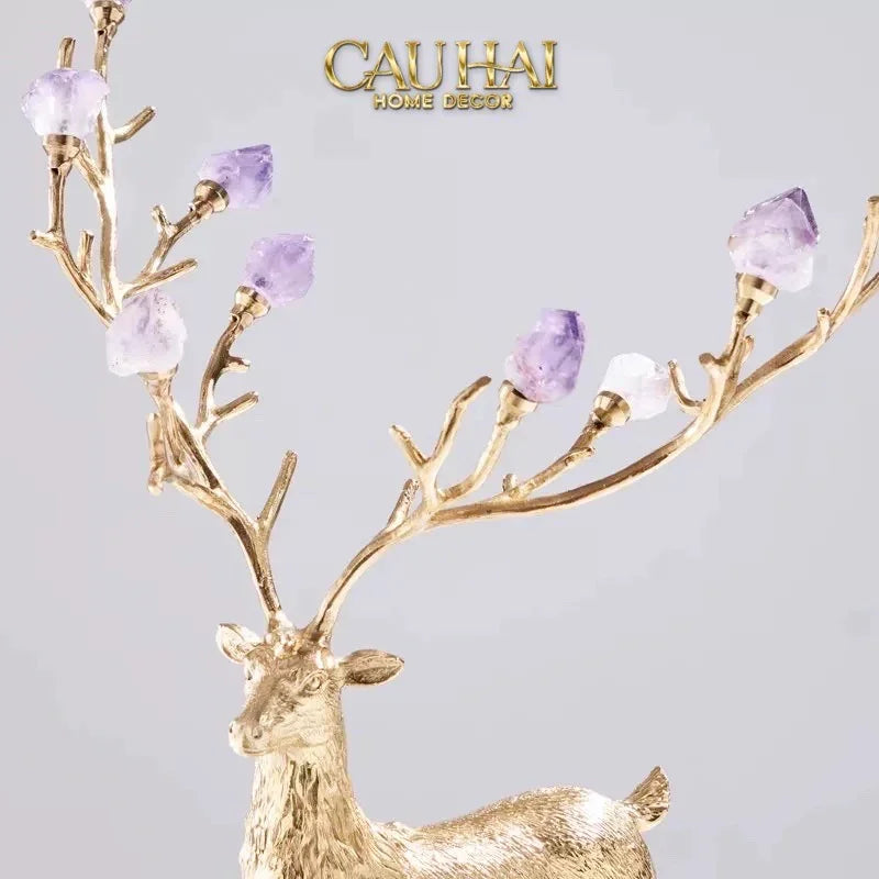 Maison Couture - Set 2 Tượng Đồng Thiên Hươu Amethyst Celestial Guardian Of Caladenia H25 H40-TƯỢNG TRANG TRÍ-CẬU HAI HOME DECOR-CẬU HAI HOME DECOR