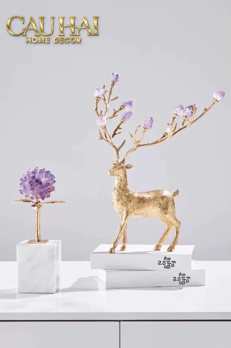Maison Couture - Set 2 Tượng Đồng Thiên Hươu Amethyst Celestial Guardian Of Caladenia H25 H40-CẬU HAI HOME DECOR